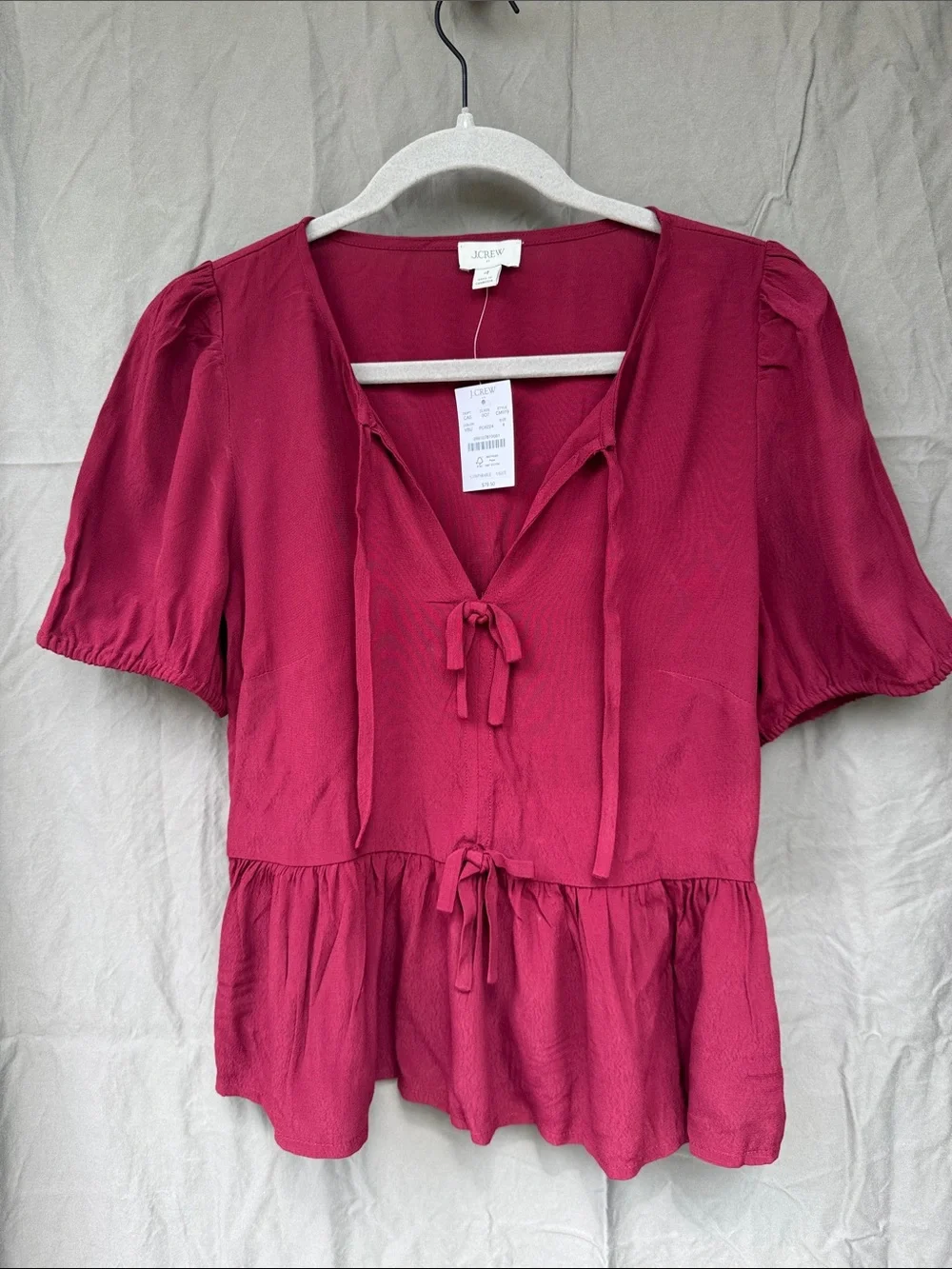 J. Crew Raspberry Tie-Front Peplum Top